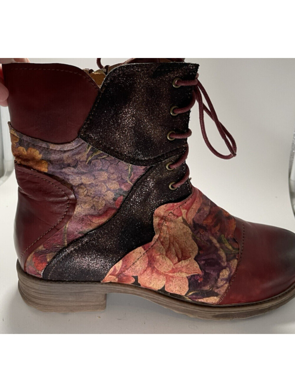 ELITE By Corky's Women's Burgundy Floral Artsy Leather Ankle Boots "Vintage" 11 - Picture 2 of 12
